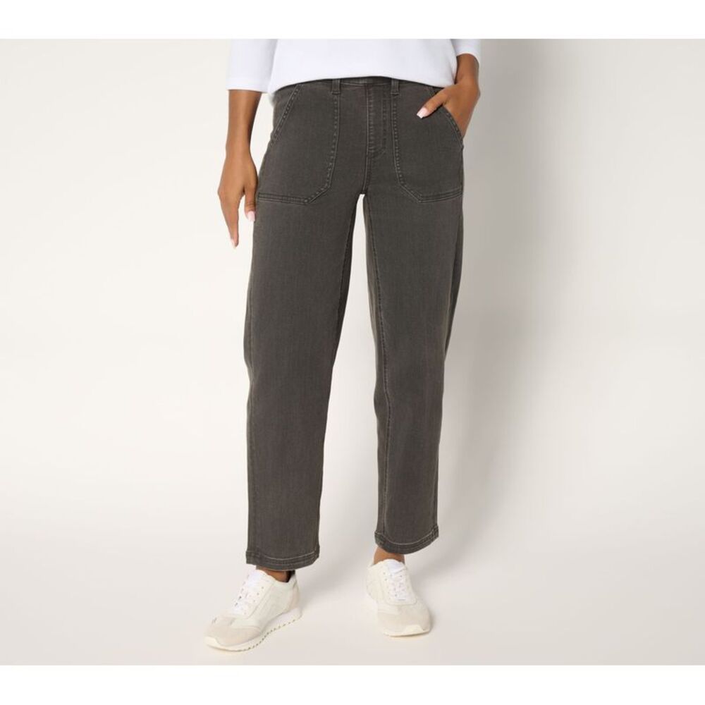 Denim & Co. Women's Plus Sz Pants 22 Easy Tapered Ankle Jean Gray A698545